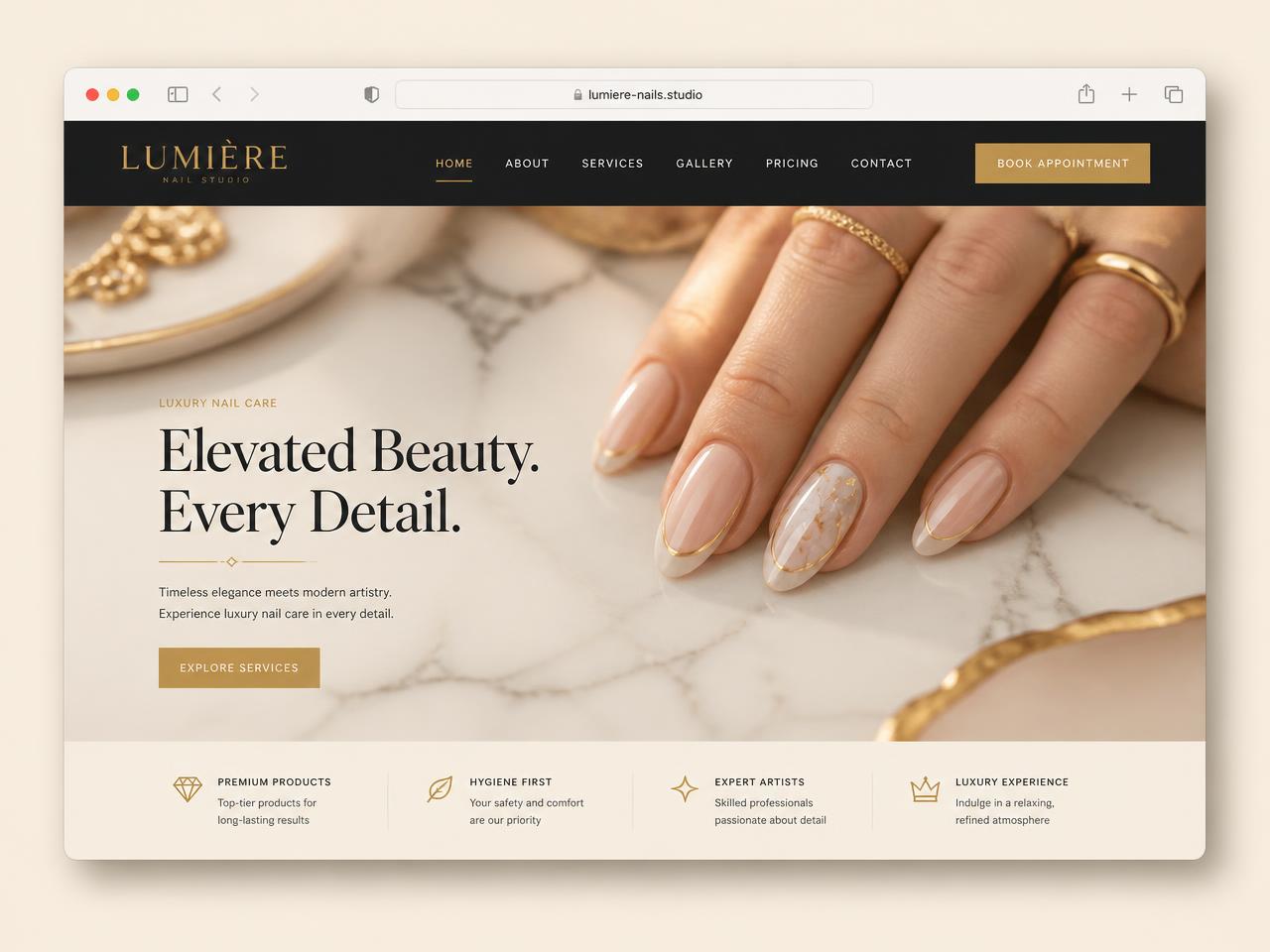 Example website we designed for a beauty business